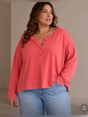 Nation‎ Los Angeles Coral Button-Front Long-Sleeve Top XXL